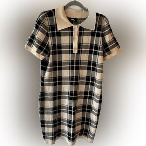 Pink Dot Plaid Sweater Dress Collared Knit Khaki Black Size 1X